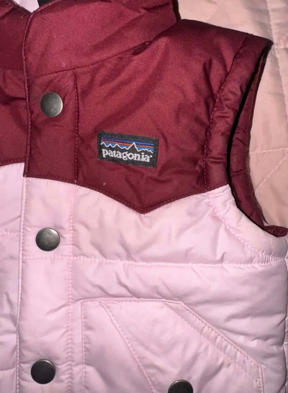 Patagonia Puffer Vest 12M Pink Brown Western Yoke Quilted Insulated Outerwear